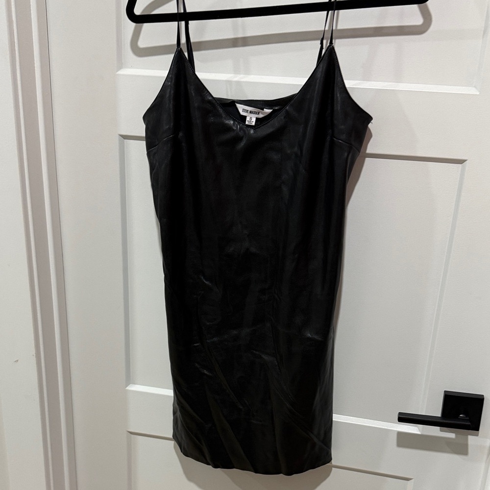 Steve Madden Black Faux Leather Slip Dress